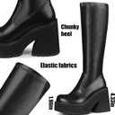 AMINUGAL Womens Elastic Knee High Platform Chunky Block High Heel Sock Boots Zipper Round Toe Fashion Motorcycle Combat Punk Boots For Women, Size 8 (Black)