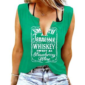 Women Summer Graphic Tank Tops V Neck Retro Country Music Concert Sleeveless Tee Top (Green, L)