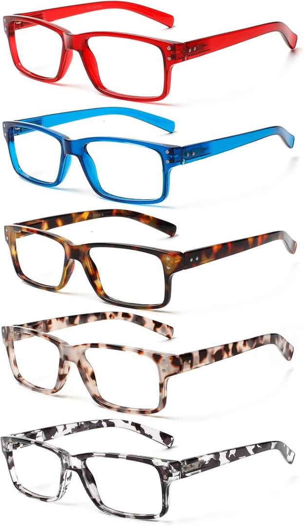NORPERWIS Reading Glasses 5 Pairs Quality Readers Spring Hinge Glasses for Reading for Men and Women (5 Pack Mix Color -4, 5.00)