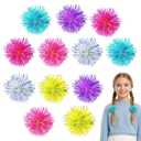 12Pcs Bling Foil Strips Pom Pom Hair Clips for Girls, Cute Hair Balls for Girls Hairs, Tinsel Fluffy Poms Poms Hairs Ties for Women Girl Birthday Halloween Christmas Party