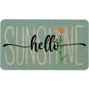 Roszwtit Spring Summer Door Mat 30 X 17 Inch Hello Sunshine Daisy Doormat Indoor Outdoor Entrance Floor Rug Non Slip Spring Summer Decor Rubber Mats (1'5" x 2'6" (Rectangular))