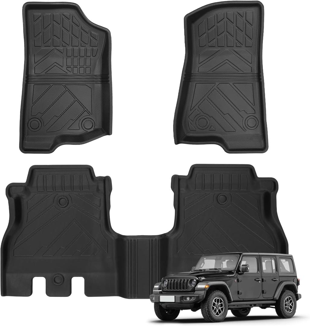 3D TPE Material Floor Mats | Fits for Jeep Wrangler JK 2018-2024 Cars | All Weather Custom Fit 1st and 2nd Row