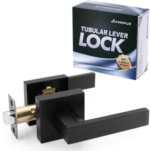 Passage Door Handle Without Key,Square Interior Door Lever for Hallway Closet, Reversible Keyless Handles for Right & Left Side,Heavy Duty Non-Locking Doorknob,Matte Black