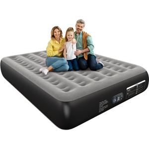 Air Mattress Queen with Built in Pump 13" Double Height Inflatable Mattress with Soft Flocked Top & Carry Bag Adjustable Blow Up Mattress Portable Air Bed for Guest Indoor