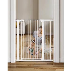 COMOMY 42" Extra Tall Baby Gate for Stairs Doorways, Fits Openings 29.5" to 40.6" Wide, Auto Close Sturdy Safety Dog Gate for House, Pressure Mounted Easy Walk Through Pet Gate with Door, White