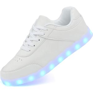 LED Unisex Light Up Shoes High Top Luminous Flashing USB Charging Lace Up Couples Sneakers for Women Men DWhite40