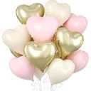 Baby Pink Gold Heart Balloons, 10 Pcs Light Gold Cream Heart Shaped Balloon, 18 Inch Light Pink Sand White Foil Balloons for Girls Women Brithday Bridal Baby Shower Wedding Valentines Party Decoration