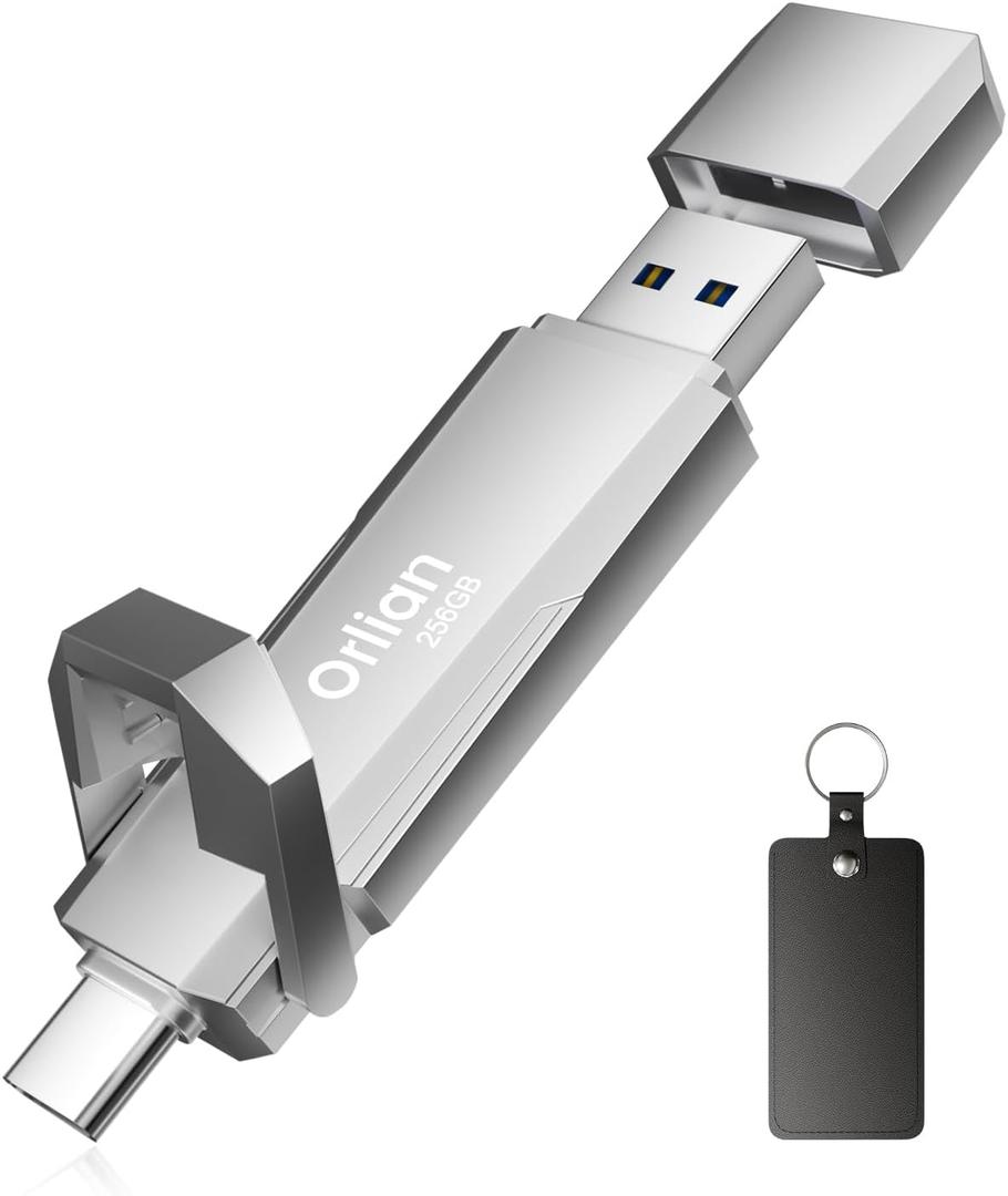 Orlian 256G External Portable SSD USB Solid State Drive, Up to 1000MB/s 3.2 Gen 2 Solid State, Type C + USB A Dual Drive for Phone/Android Laptops/Windows/Mac, Silver