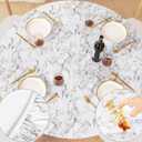 UMINEUX Round Fitted Vinyl Tablecloth with Elastic Edged & Flannel Backing, Waterproof Wipeable Round Table Cover for Indoor Outdoor Patio Use - Fits Tables up to 40" - 44" Diameter(WhiteMarble)