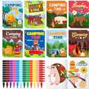 Pasimy 48 Pcs Camping Coloring Books with Stackable Crayons Coloring Pages Drawing Booklet Party Supplies for DIY Art Painting Goodie Bag Fillers