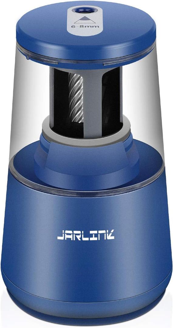 JARLINK Electric Pencil Sharpener, Heavy-Duty Helical Blade to Fast Sharpen, Auto Stop for No.2/Colored Pencils(6-8mm), AC Adapter/Battery Operated in School Classroom/Office/Home (Blue)