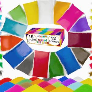 Colored Sand for Sand Art [15 Colors: 12 lbs], Colored Sands Bulk, Delightful Sands Art Fun for Crafts, Parties, Children, Nice Colorful Fun Sandy Crafts for Kids Age 3+, Non-Toxic, 15 Bags