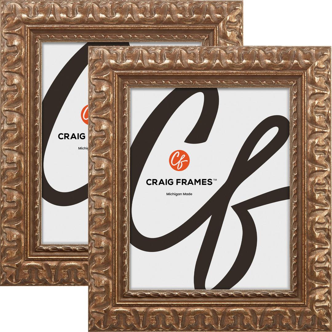 Craig Frames 12x16 Set of 2 Gold Picture Frames, Vintage Wall Decor for Art | Ready to hang with a protective glass front, made in the USA for a gallery display