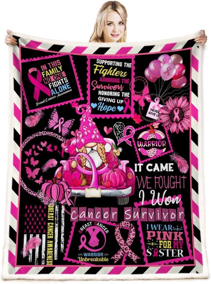 Soft Healing Blanket - Breast Cancer Gift, Get Well Soon Pink Throw Blanket - Sympathy Gifts for Women and Survivors (50"x 60", G507)