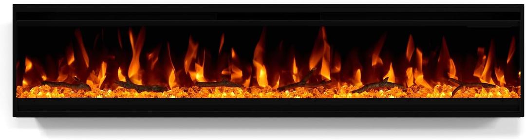 60 inch Electric Fireplace, Ultra-Thin Electric Fireplace Inserts, Ultra-Narrow Frame, Wall Mounted and Recessed Fireplace, Log & Crystal, Touch Screen & Remote Control, 1500W