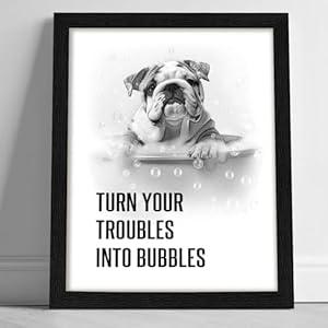 arteWOODS Bathroom Wall Art 8x10 Inch - Bathroom Quotes Wall Decor, Black Framed Funny Dog Bubble Bath Print Artwork, Waterproof Canvas Art Sign for Shower, Toilet, Restroom, Kid's Washroom, Ready to Hang