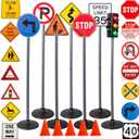 Attatoy Large Traffic Signs Playset (32pc Set), 42in Tall Street Sign and Traffic Light Set for Play with Ride-On Cars and Vehicles