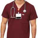 FIGS Chisec Scrub Top for Men 3 Pockets, Tailored Fit, Squared V-Neck, 4-Way Stretch, Moisture-Wicking (Red, S)