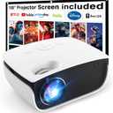 HOPVISION Mini Projector, Portable Projector Mobile Phone Holder Video Projector Full HD 1080P with 6000 Lumens for Home Cinema Outdoor Compatible with Smartphone/TV Stick/PS5/HDMI