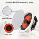 Herdio 6.5'' Bluetooth Ceiling Speakers 600W 2-Way Flush Mount Speakers System with Wall Amplifier Receiver for Home Theater Office (2 Pairs, Paintable-Grille)