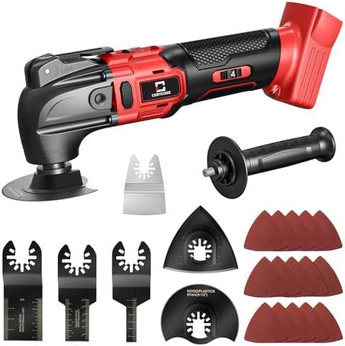 Cerycose Cordless Oscillating Tool Compatible with Milwaukee 18V Battery, 21000 OPM Max Brushless-Motor Tool with Auxiliary Handle, Oscillating Multi-Tool for Scraping, Sanding,Cutting Wood(Tool only)