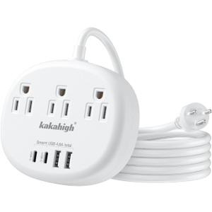 Thailand Power Adapter, Thailand Plug Adapter with 3 American Outlets 4 USB Ports (2 USB-C) Total 24W, Type O Plug Adapter for USA to Thailand, 4FT
