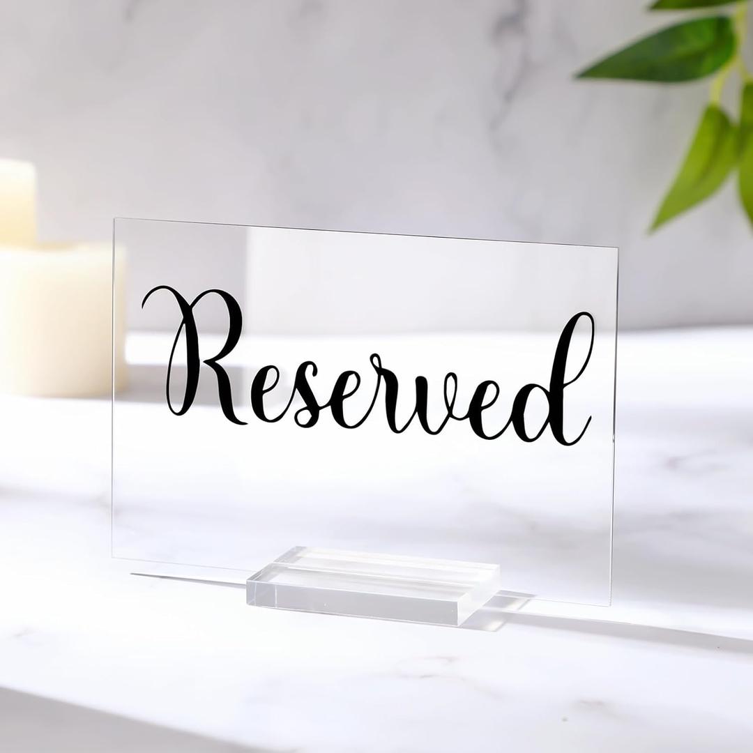Roowest 10 Set Acrylic Reserved Table Signs Clear Wedding Reserved Signs with Holder Table Cards for Wedding Seating Reception Restaurant Birthday Party Ceremony Decoration(Clear, Black)