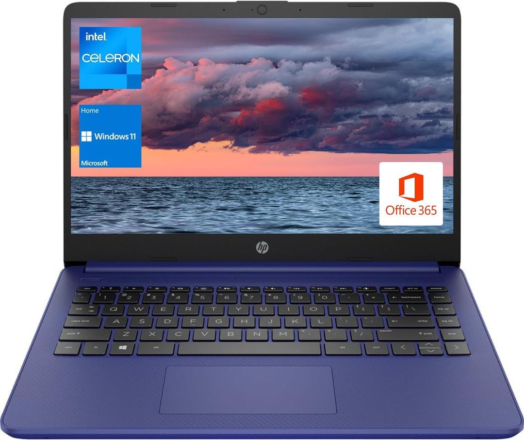 HP Portable Laptop, Student and Business, 14" HD Display, Intel Quad-Core N4120, 16GB DDR4 RAM, 64GB eMMC, 1 Year Office 365, Webcam, SD Card Reader, HDMI, Wi-Fi, Windows 11 Home, Blue, KKE Mousepad