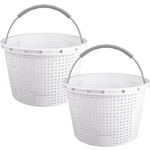 8" Pool Skimmer Basket for Inground Pool Compatible with Pentair U-3 Skimmer Basket 08650-0007 and Hayward SP1070 Pool Basket Stainless Steel Handle Rubber Grip & Built in Weighting White 2 Pack