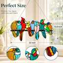 22x12.8 Inches Stained Glass Birds Window Hanging, 9 Multicolor Birds on Branch Suncatcher, Cardinal Hummingbird Kingfisher Glass Panel for Home Decorations, Gifts for Women Mom Grandma