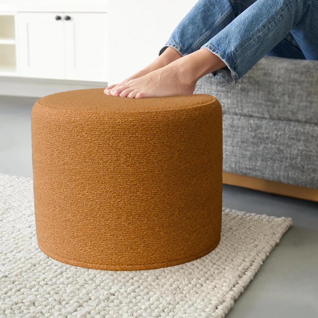 ZICOTO Beautiful Boucle Pouf Ottoman and Foot Rest - Elevate Your Living Room Decor with Lightweight Comfort and Charm - A Modern Foam Stuffed Poof Perfect to Rest Your Feet Brown