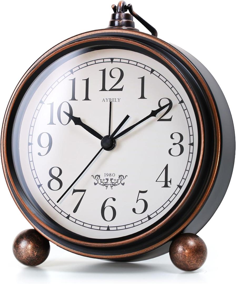 AYRELY® 5.3" Vintage Analog Alarm Clock, Battery Operated Metal Desk Clock, Retro Table Clock with Light for Living Rooms, Bedrooms, Shelf, Home Decor (Black)