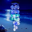 Solar Starfish Wind Chimes for Outside Mobile Shells Wind Chimes Hanging Decorative Lights for Holiday Garden Porch Yard Window Party Outdoor Decor, Gift for Mom Grandma Wife Girlfriend Neighbors (blue & white)