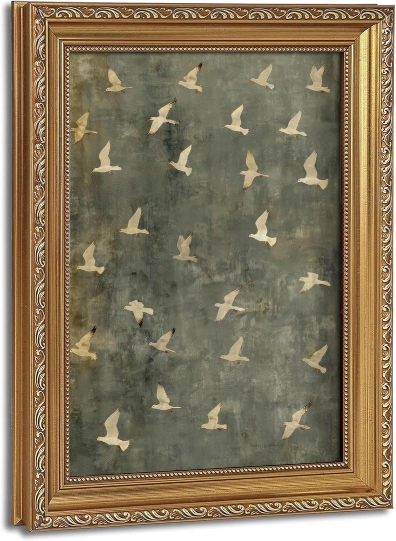 Vintage Gold Framed Flying Birds Wall Art Minimalist Wall Decor 16×24 in