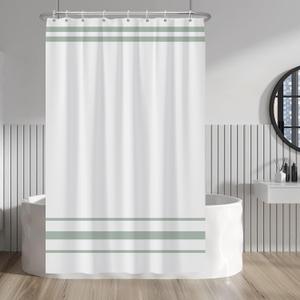 Baocicoo Sage Green Striped Shower Curtain Minimalism Style Shower Curtain Set Black and White Stripes Shower Curtain for Bathroom Waterproof Fabric Bathroom Decorations with Hooks 36x72 Inches