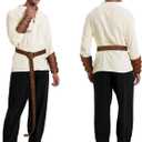 Men's Renaissance Costume Halloween Medieval Pirate Shirt Ankle Banded Pants Viking Belt Accessories (Black, L)