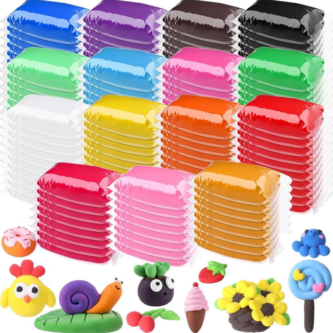VioraWhite 144 Pcs Air Dry Clay Bulk 76 oz Mardi Gras Soft DIY Modeling Clay Kit Magic Foam Crafts for Sculpting Kids Gifts Party School Supplies for Crafts Artistic Project (Multicolor)