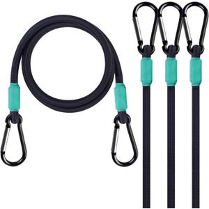 Black Bungee Cords with Hooks 36 inch Heavy Duty, 4-Piece Carabiners Style, 5/16 inch Diameter Cord with Nylon Fiber, UV Resistant