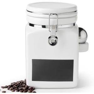 Ceramic Coffee Canister with Airtight Lid and Scoop, Large 78 Fl Oz / 2.3 L Kitchen Food Storage Container Jar for Grounds Coffee, Beans, Tea, Sugar, Flour, Cereal, Nuts, Cookie, White
