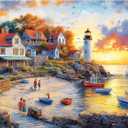 1000 Pieces Puzzles for Adults, Fall Seaside Puzzle, Fishing Village Jigsaw Puzzles 1000 Pieces, Creative Play Holiday Party Gifts Artwork Wall Home Decor, Funny Puzzle for Adults, 28×20 in, Fishing Village