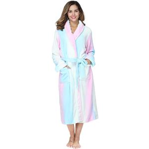 RONGTAI Womens Bathrobe Ladies Fleece Plush Warm Long Robes Fleece Nightgown Sleepwear (Small, Rainbow)