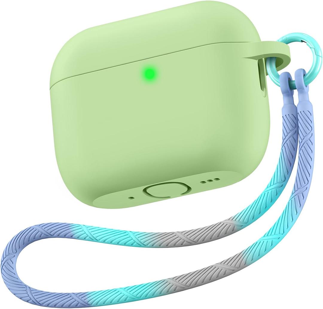 Matekxy for Airpods Pro 3 Case 2025 Cute - for Airpod Pro3 Generation Soft Silicone Cover with Lanyard & Keychain, Shockproof Scratch Resistant for Women, Perfect for Commuters and Travelers, Green