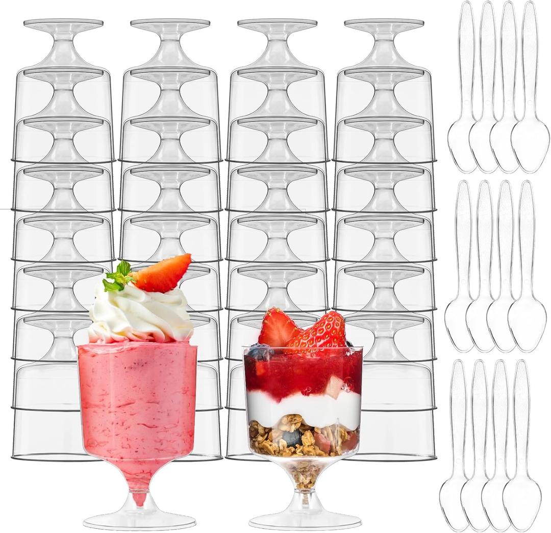 120 Pcs Mini Plastic Dessert Cups with Spoons | Serves 60 | 5 OZ Goblet Dessert Shooters Small Valentine's Day Party Serving Cups for Parfait, Pudding, Appetizers, Mousse Shot Glasses