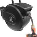 Retractable Garden Hose Reel, 50 ft Wall-Mounted Garden Hose with Automatic Rewind, 10-Function Spray Nozzle, 180 Swivel Bracket, Heavy-Duty Leak-Proof Design, Black