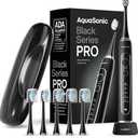 Aquasonic Black Series Ultra Whitening Toothbrush – ADA Accepted Electric Toothbrush 8 Brush Heads & Travel Case – 40,000 VPM Electric Motor & Wireless Charging  4 Modes w Smart Timer