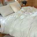 King Size Comforter Set Sage Green Striped 100% Soft Washed Microfiber Jacquard 3 Pieces Striped Bedding Sets Green White Comforter for All Seasons and 2 Pillowcases Comfort Breathable