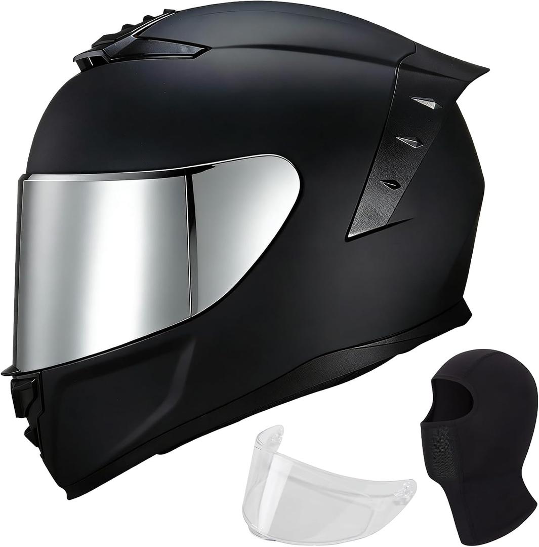 Full Face Motorcycle Helmets,MG611 DOT Approved Motorcycle Helmet | Motorbike Racing Street Bike Helmets for Adult Women Men with 2 Visors Face Mask Storage Bag,Washable Liner,Glasses Friendly