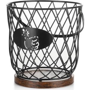 Egg Basket for Gathering Fresh Eggs, Round Egg Collecting Basket with Handle, Egg Holder Countertop Decor & K-Cup Organizer (Metal)
