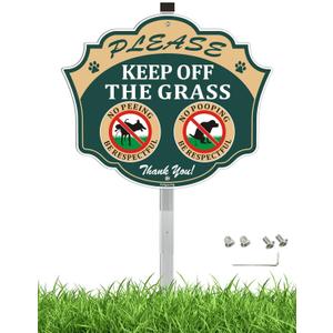 No Peeing and No Pooping Dog Sign, No Dog Poop Pee Sign for Yard with Stake 12" x 10", Please Keep Off The Grass Heavy Duty Aluminum Metal Sign Fade Resistant Reflective