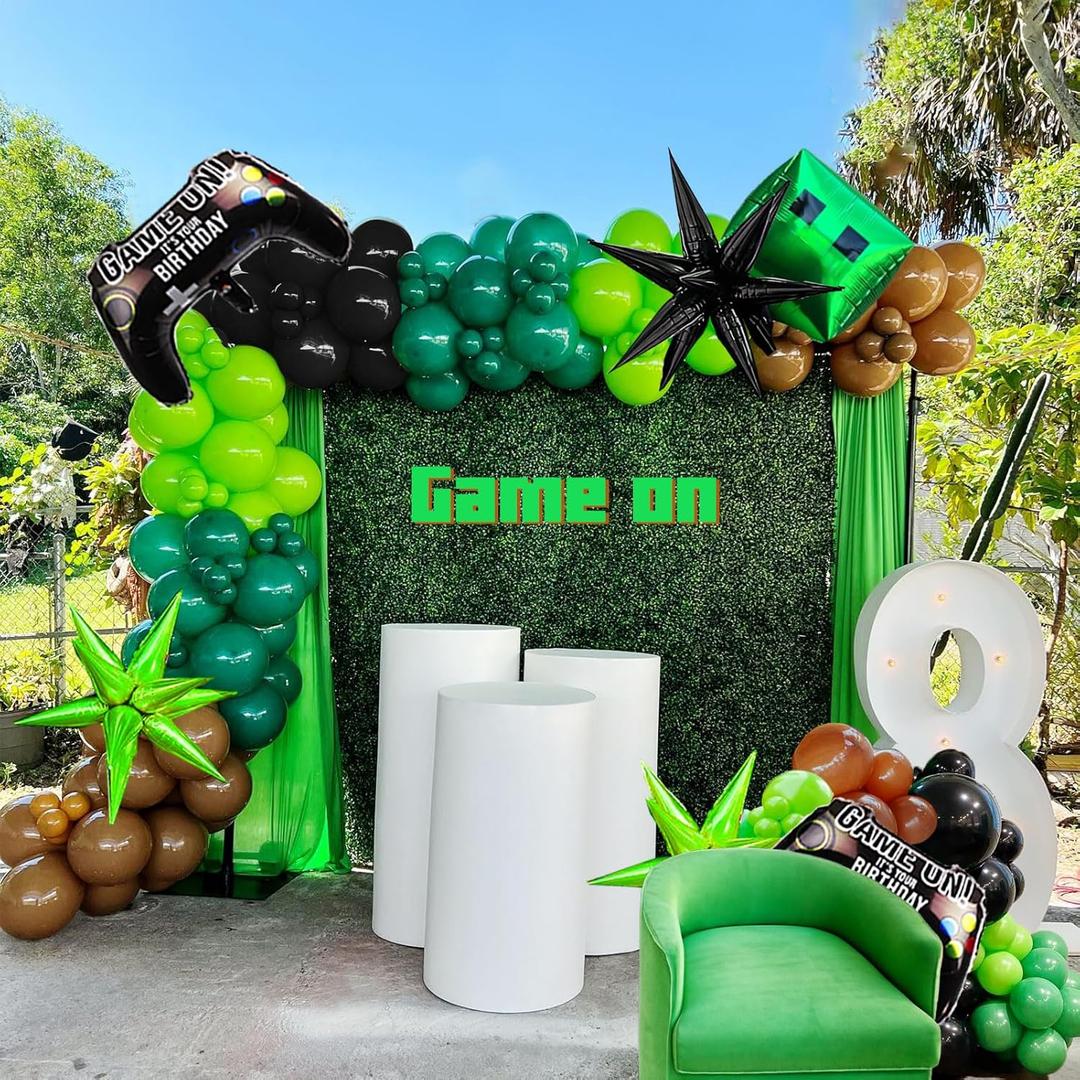 Video game Balloon garland kit 135pcs Green and Black brown Controller balloon arch Gamer night Decorations For boy gaming birthday party supplies